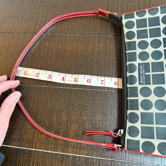 Y2K Baguette Shoulder Bag Black White Geometric Print Red Trim Mini Purse - Picture 7 of 12